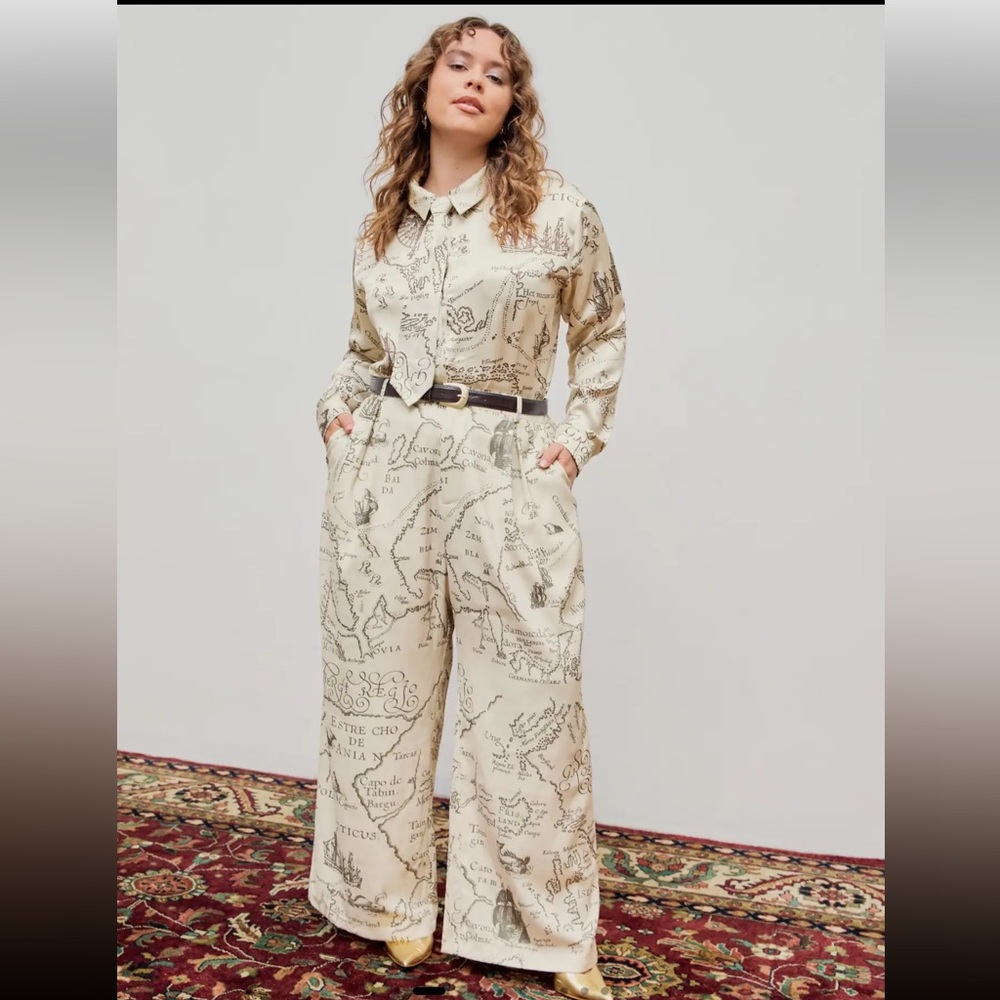 Cider Mid Waist Wide Leg Map Trousers